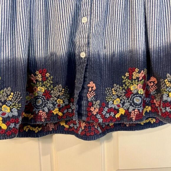 A Personal Touch Stripped Button Down Floral Embroidery Blouse Medium - Picture 2 of 14